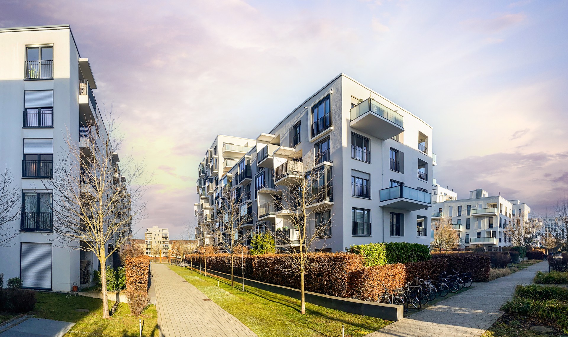 Cityscape of a residential area with modern apartment buildings, new sustainable urban landscape in the city